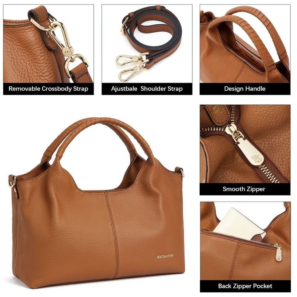 BOSTANTEN Nevin Cognac Pebbled Leather Satchel Crossbody Bag NWOT - Picture 3 of 12